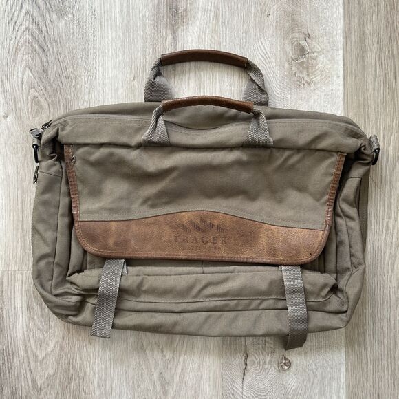 Trager Seattle Vintage Green Brown Messenger Shoulder Bag w/ Leather Trim READ